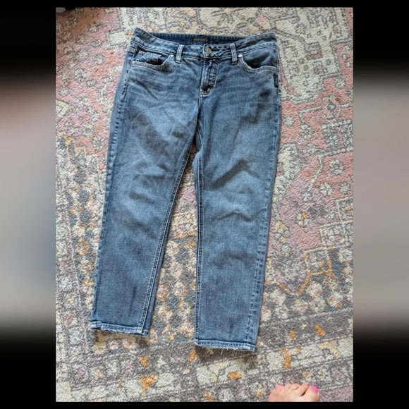Silver Jeans Blue Cropped Ankle Denim Elyse Medium Wash Crop Size 27 Stretchy - Picture 9 of 9